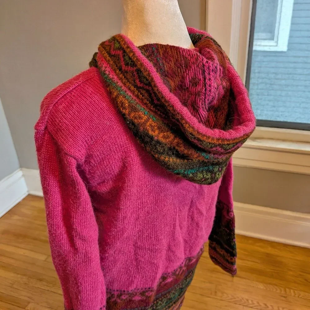Inka Tradition Baby Alpaca Peruvian Fair Isle Sweater, Hoodie Handmade, Size S